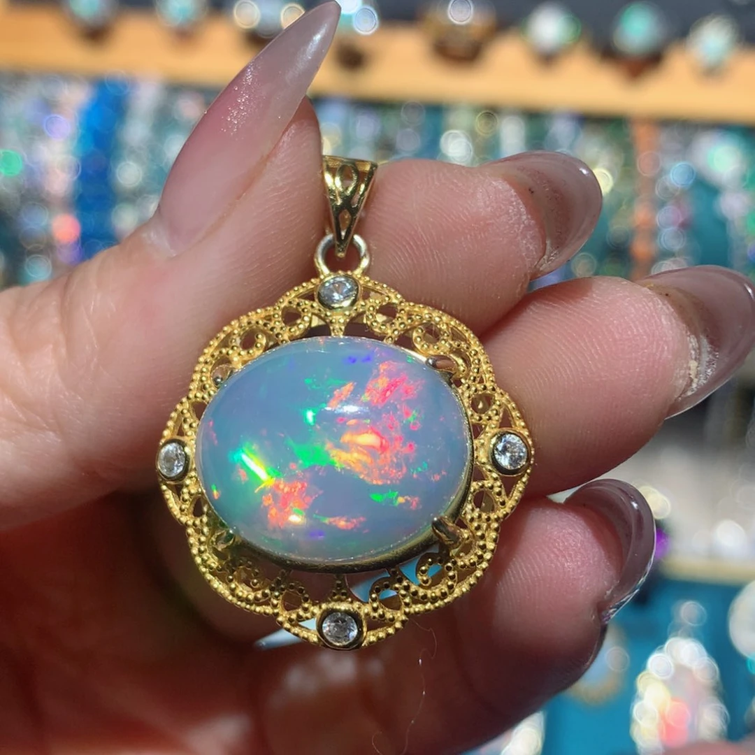 欧泊福利吊坠银S925镶嵌