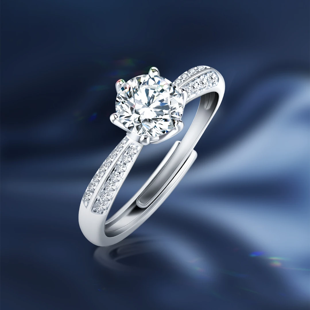 925银锆石戒指 S925银六爪轻奢戒指冰花钻R0019