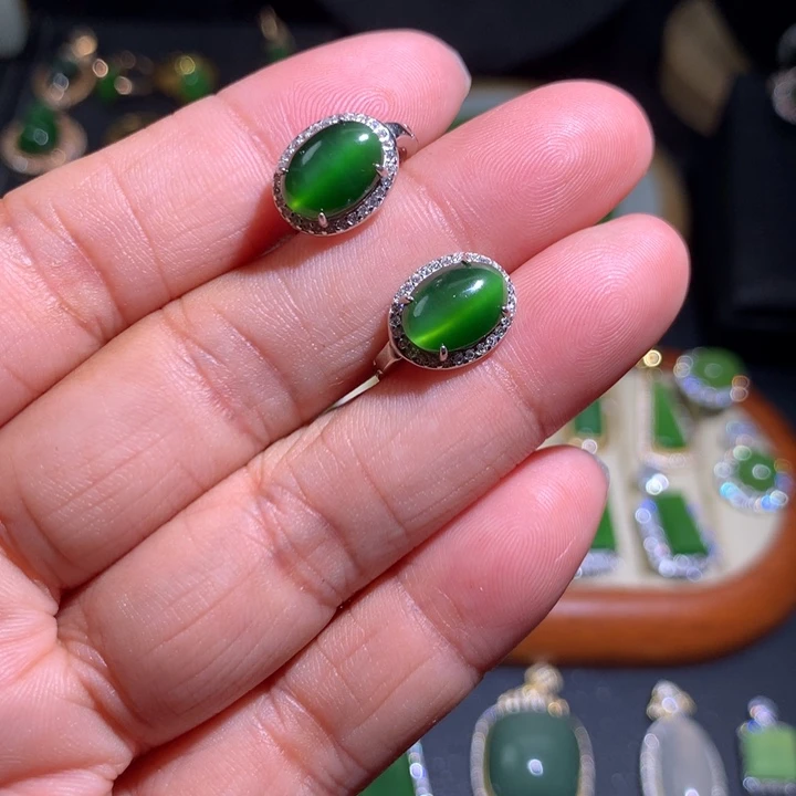 和田玉银S925镶嵌耳饰顺***。