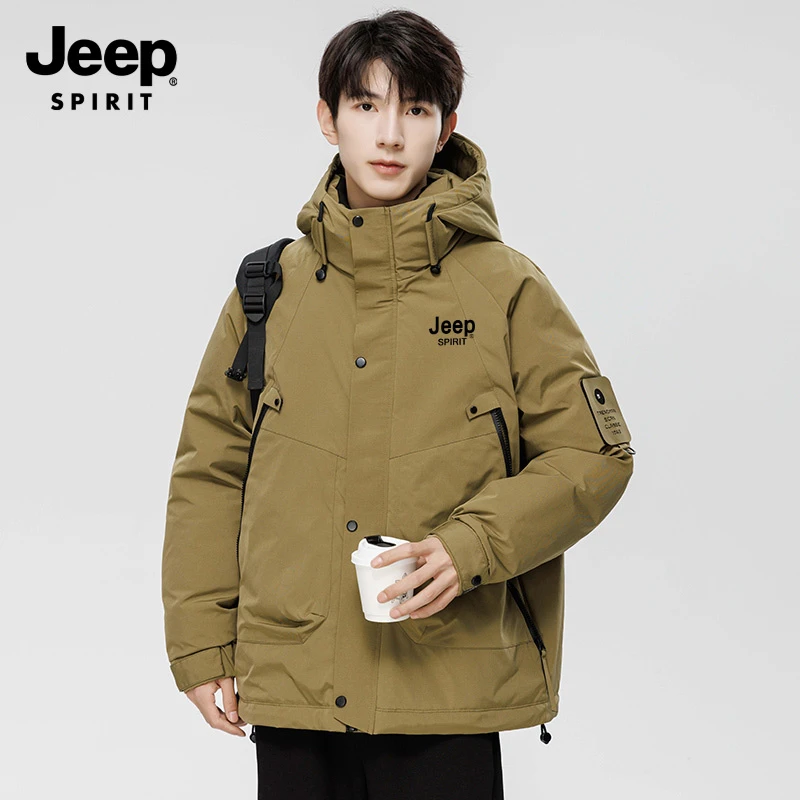 JEEP SPIRIT吉普冬季新款男女鸭绒羽绒服男女短款加厚连帽外套