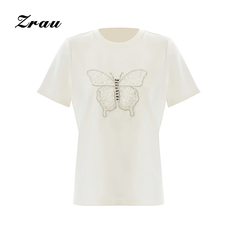 【达人专属】ZRAU简约时尚蝴蝶印花T恤短袖上衣Z1241A0014