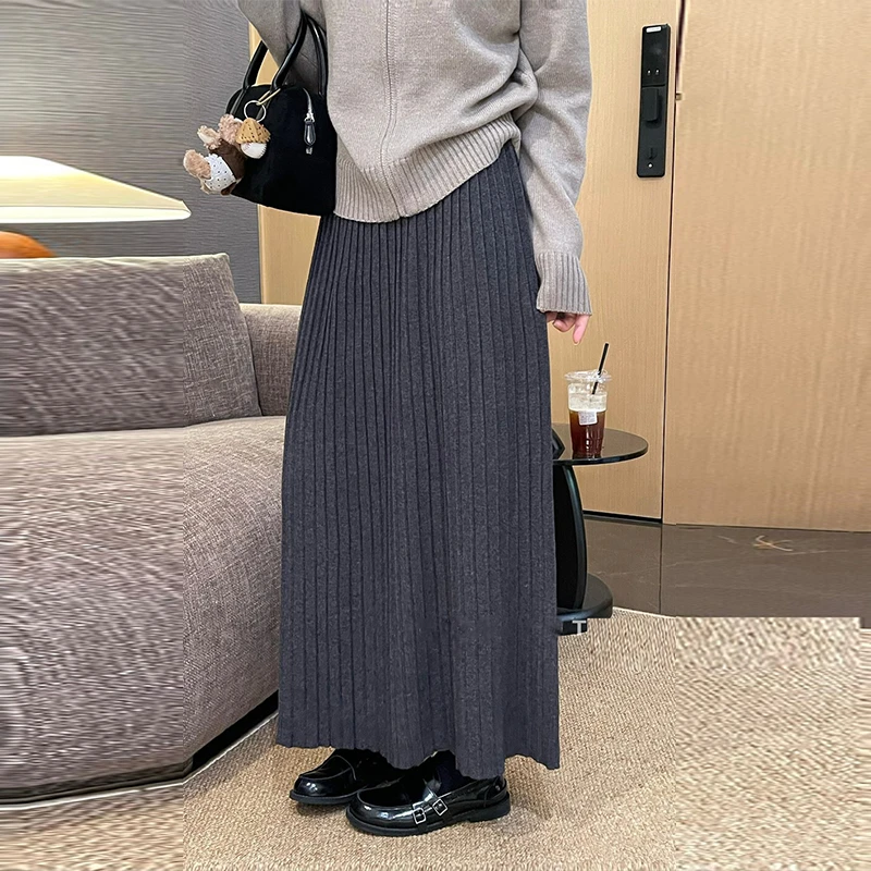 【针织百褶裙】加厚孕妇装半身裙秋冬休闲百搭长裙子宽松显瘦A字裙