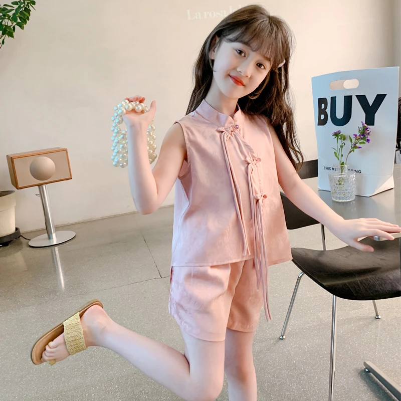 女童夏季套装短袖国风短裤两件套2024新款夏装儿童中大童薄款衣服