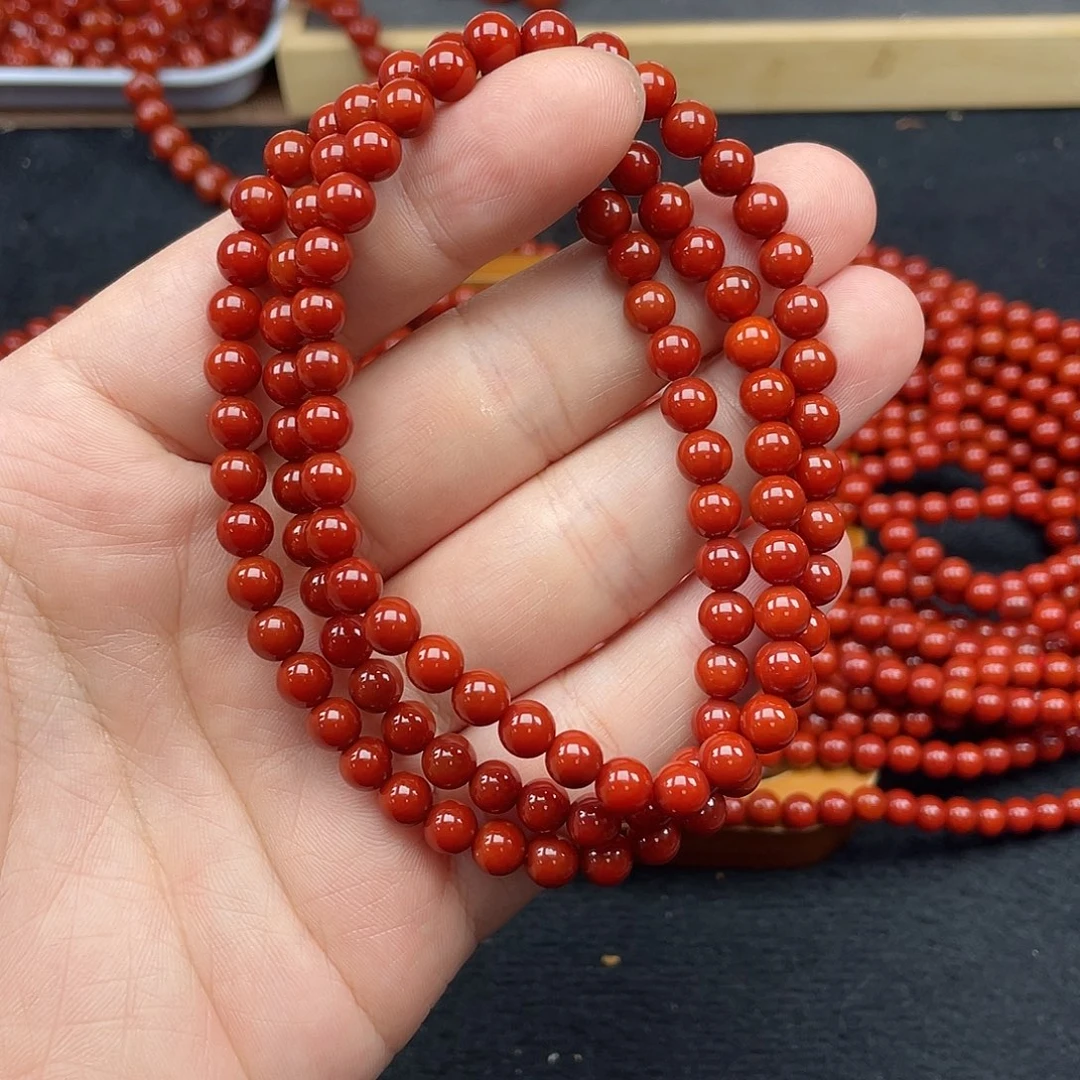 未镶嵌1号瓦西牛血红卡6圆珠108南红玛瑙