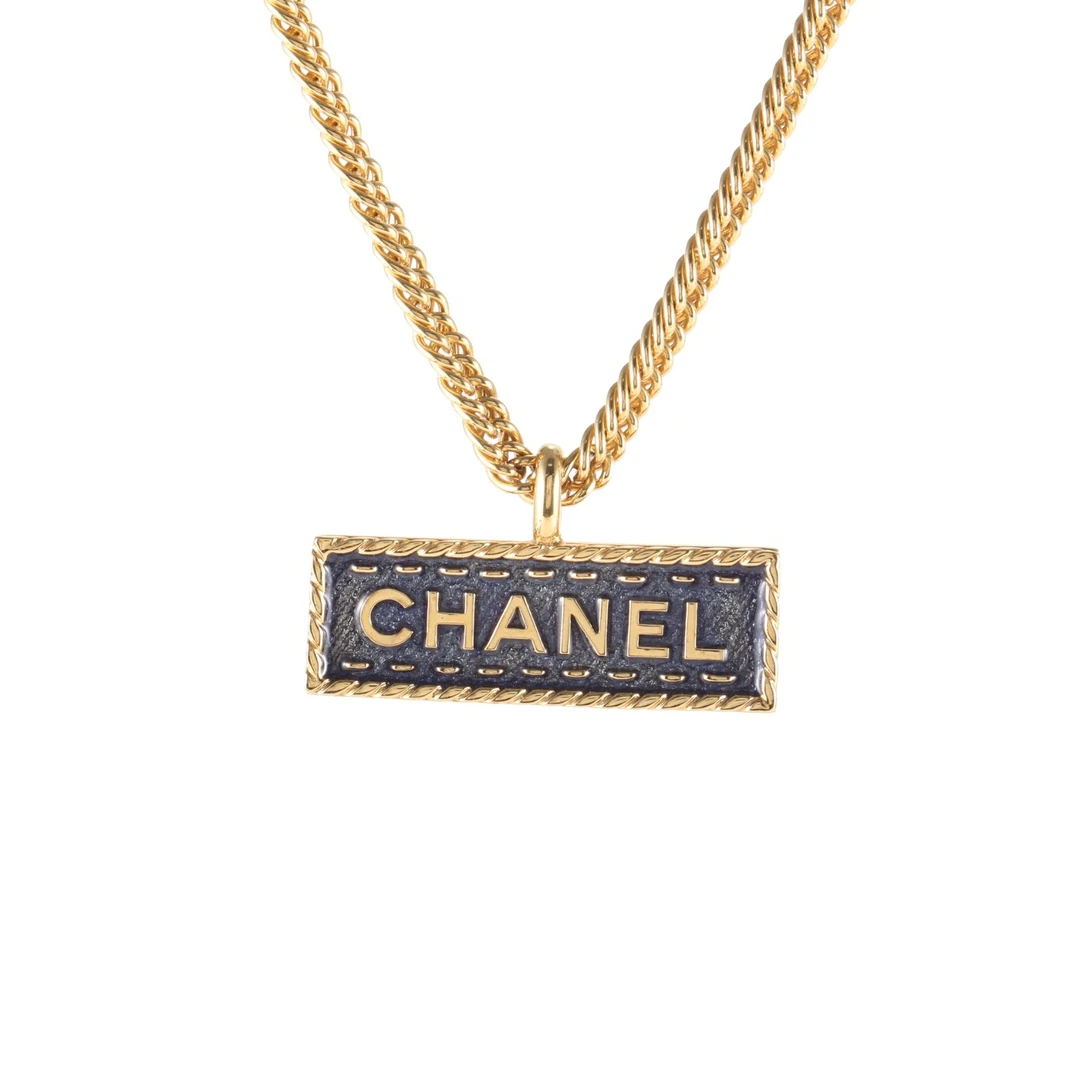 99新 Chanel/香奈儿 花花 合金 24P 方牌吊坠 粗链条 项链