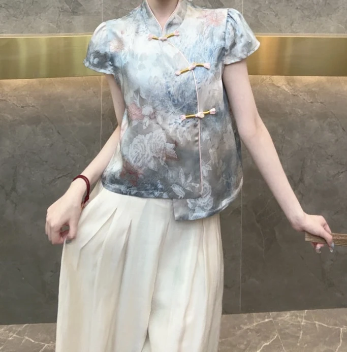 3877新国潮斜门襟一字扣时尚夏季上衣