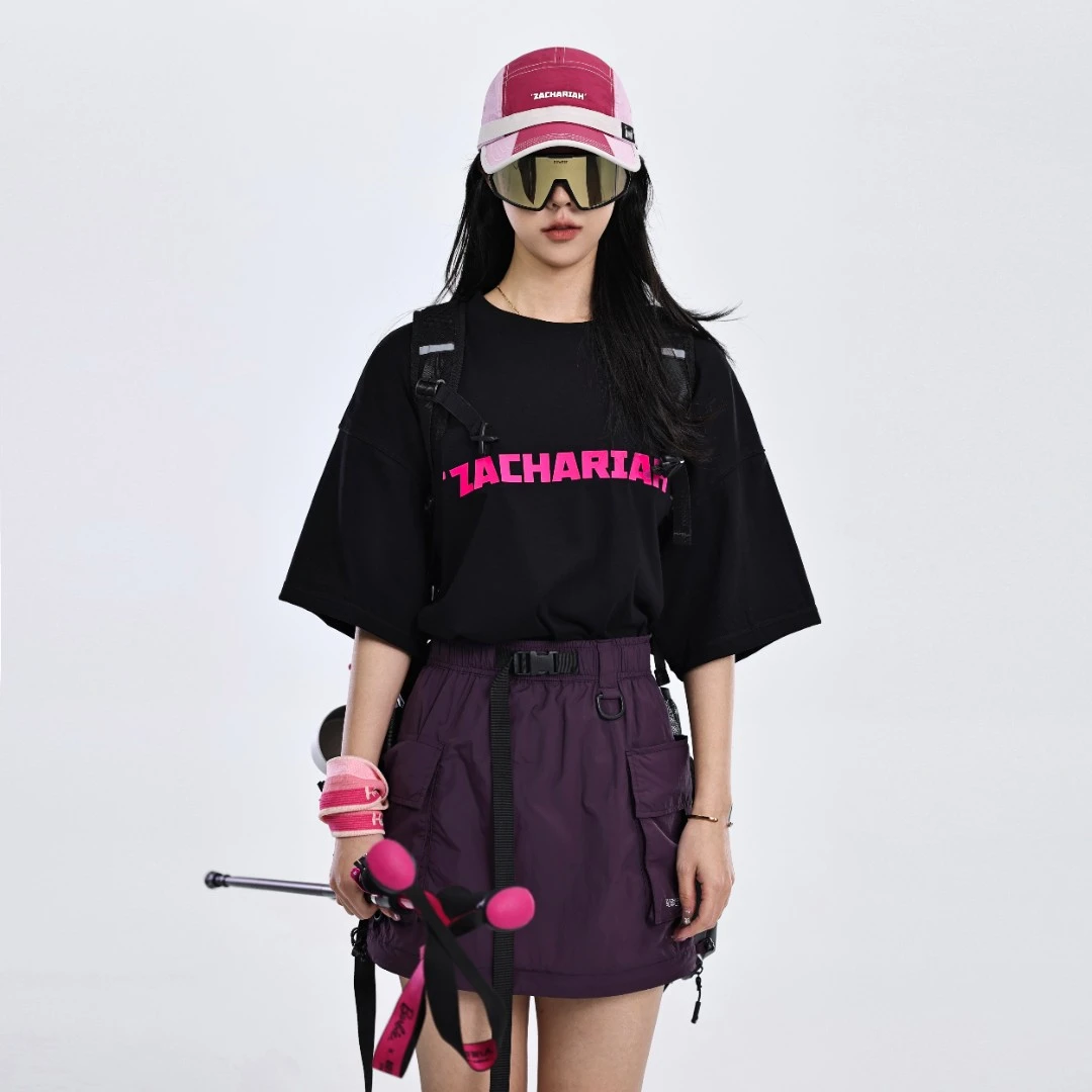 ZACHARIAH【黑莓粉】夏季凉感吸湿短袖女户外休闲五分袖排汗抗菌T恤