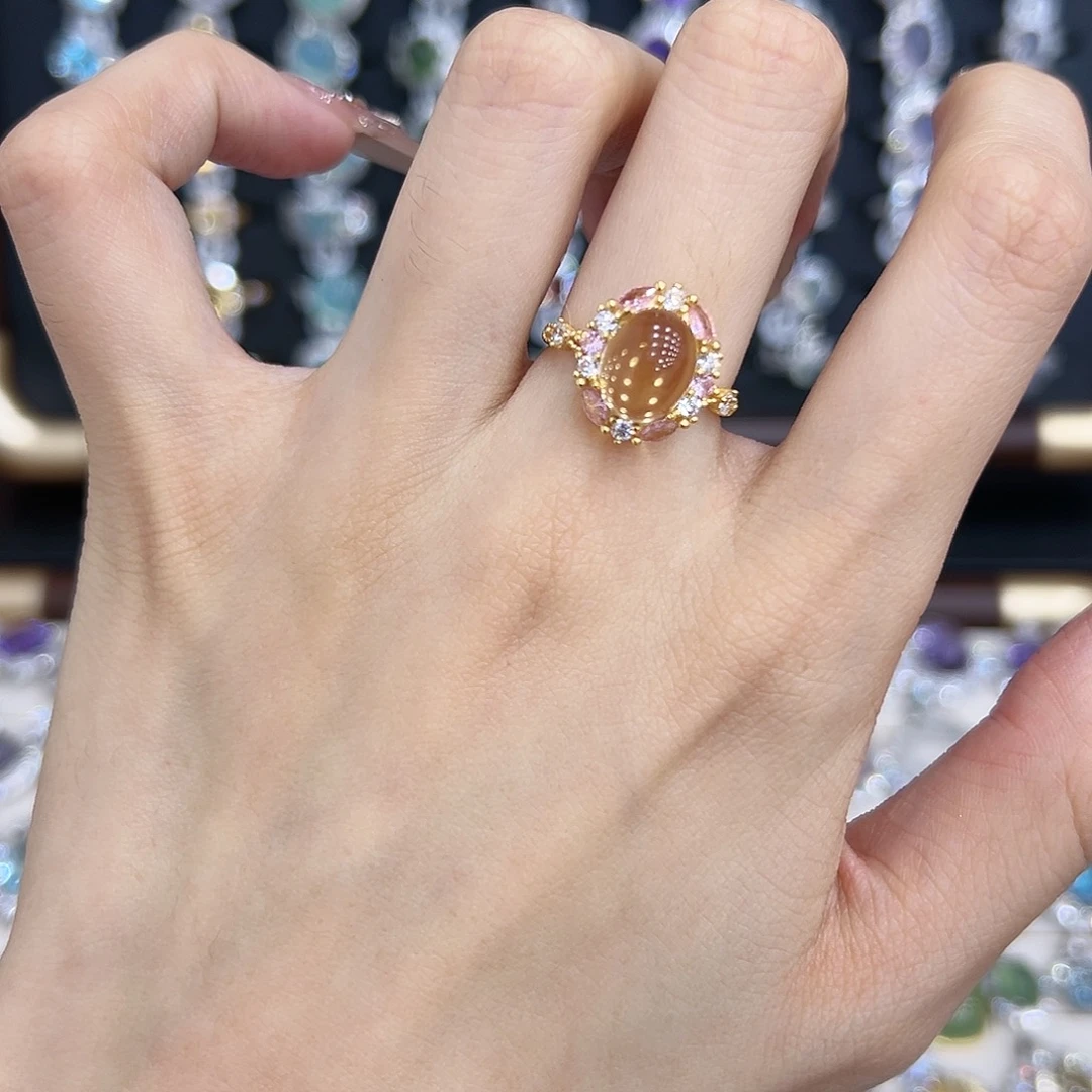 戒指黄晶银S925镀金镶嵌