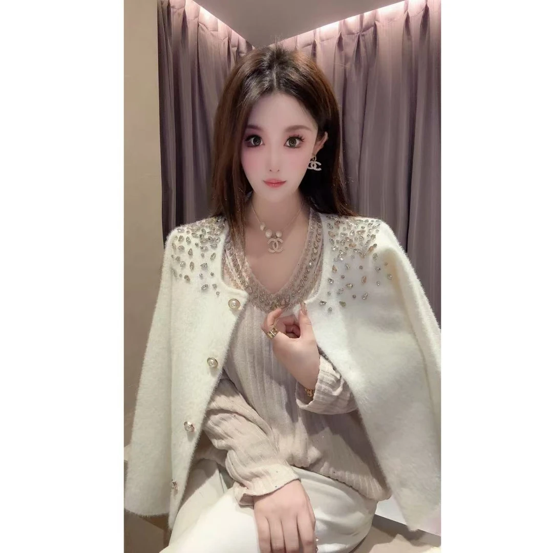 JY&JY橙子大大【满天星】重工钉珠水毛毛外套上衣16515