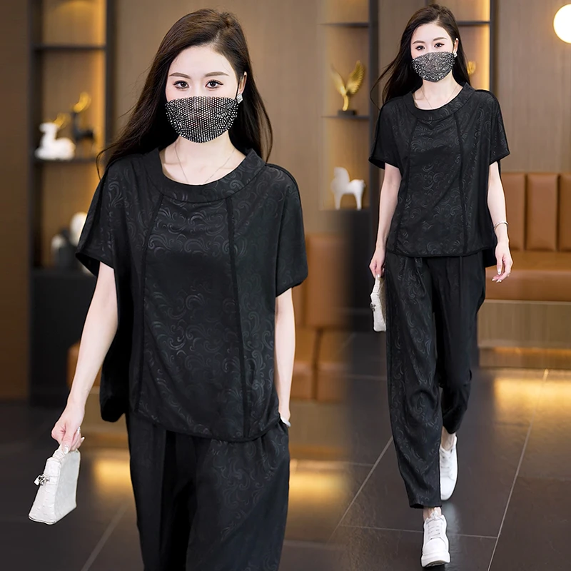 2025夏装新款时尚妈妈显瘦遮肉胖妹妹两件套气质大码女装洋气套装