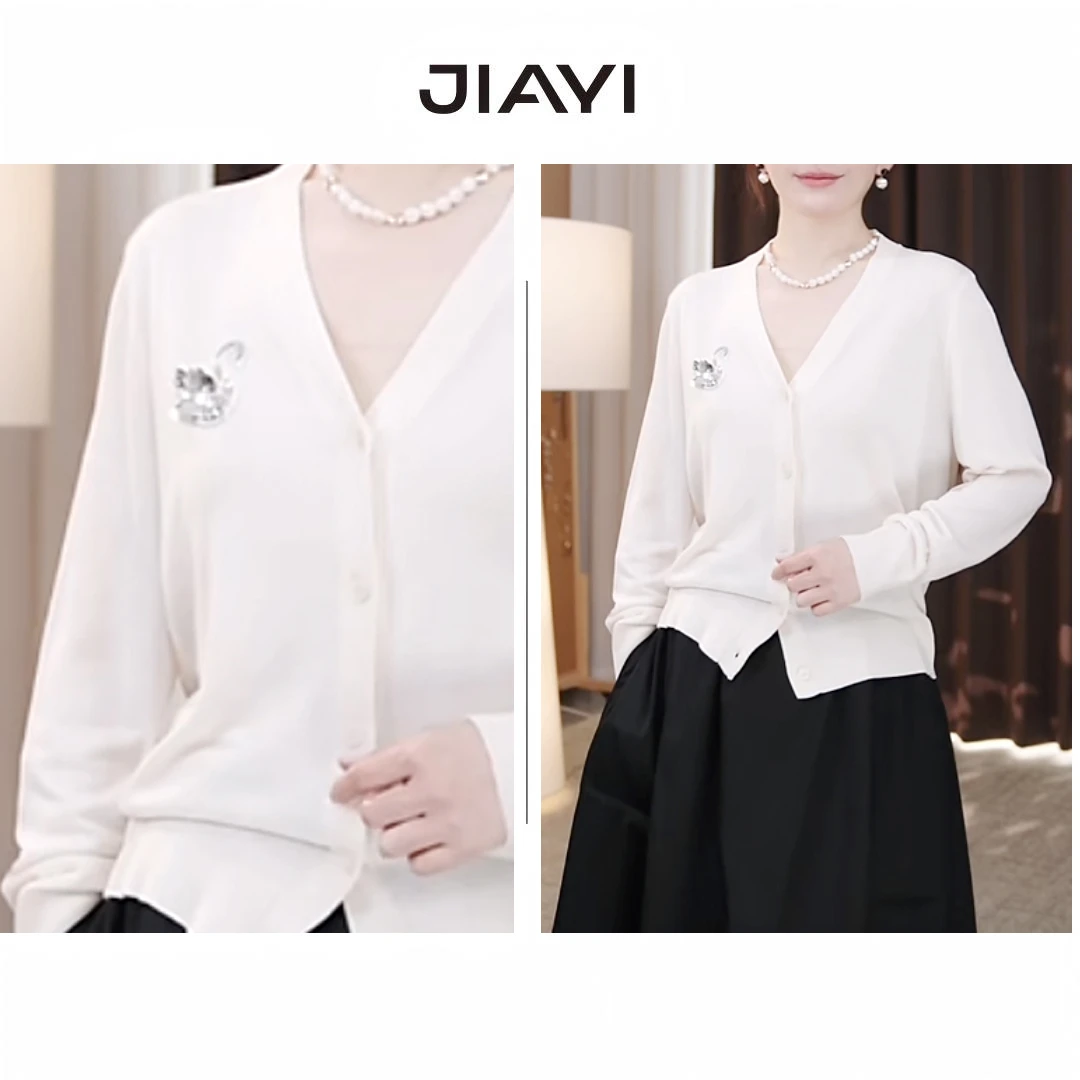 【嘉一】2025春季新款V领长袖百搭针织开衫