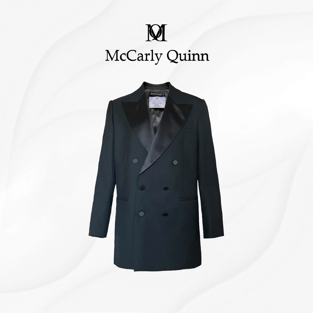 McCarlyQuinn超细绵羊毛立裁工艺 致敬经典复刻吸烟装黑色