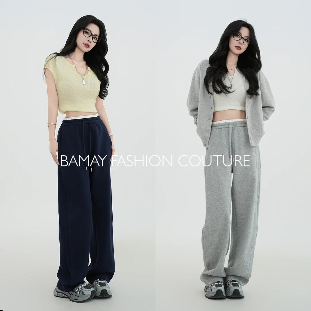 【BAMAY】2025春季上新运动阔腿垂感直筒卫裤高腰显瘦BM251PX009CM