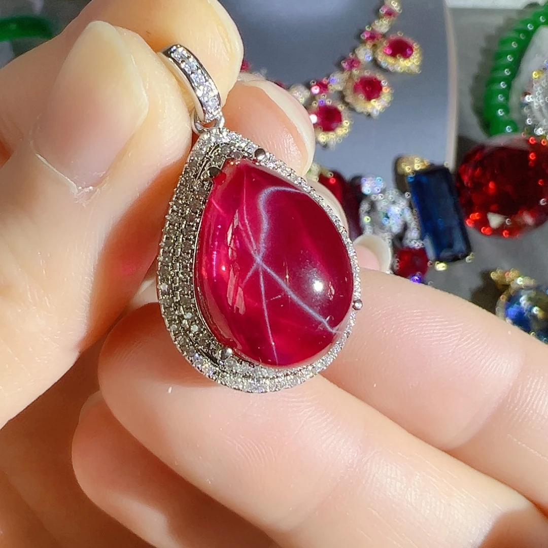 花岗石钨合金红色蓝色吊坠