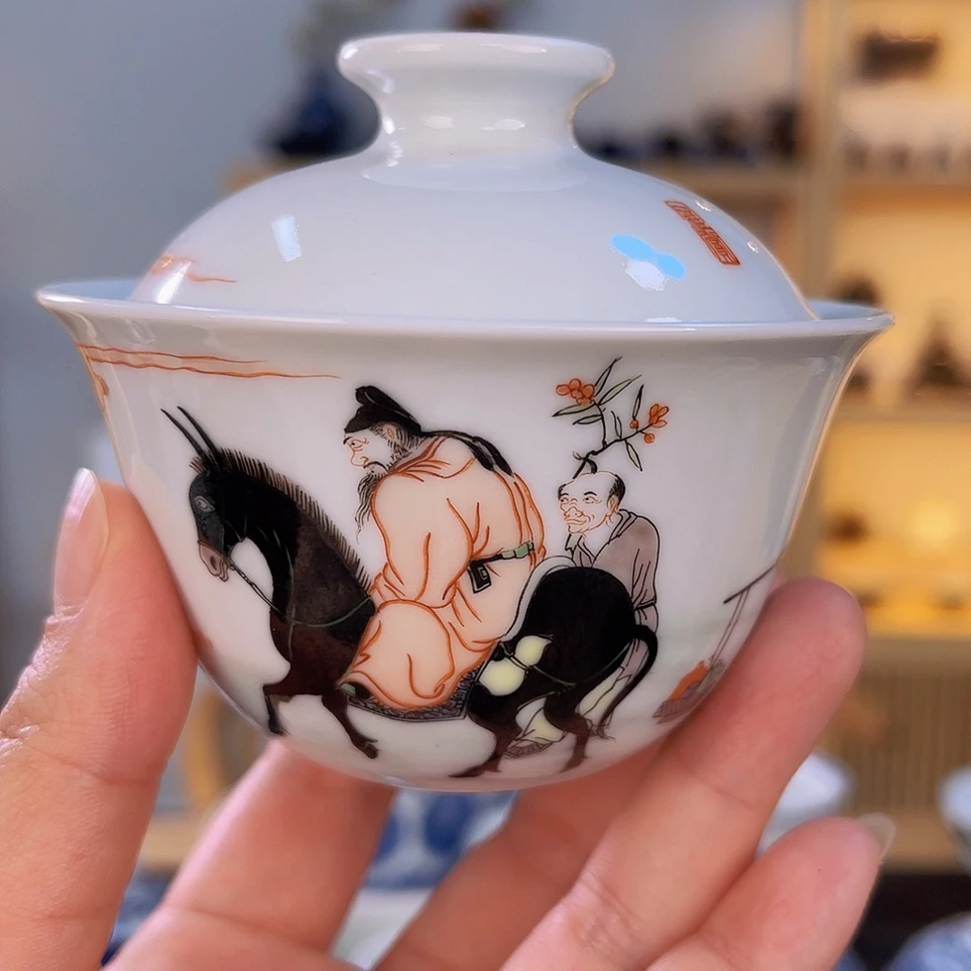 快雪时晴古彩人物盖碗