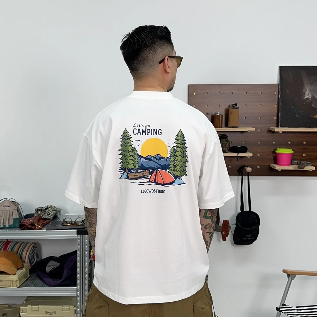 25SS日潮情侣宽松T恤夏季休闲半袖ins山系圆领港风印花短袖