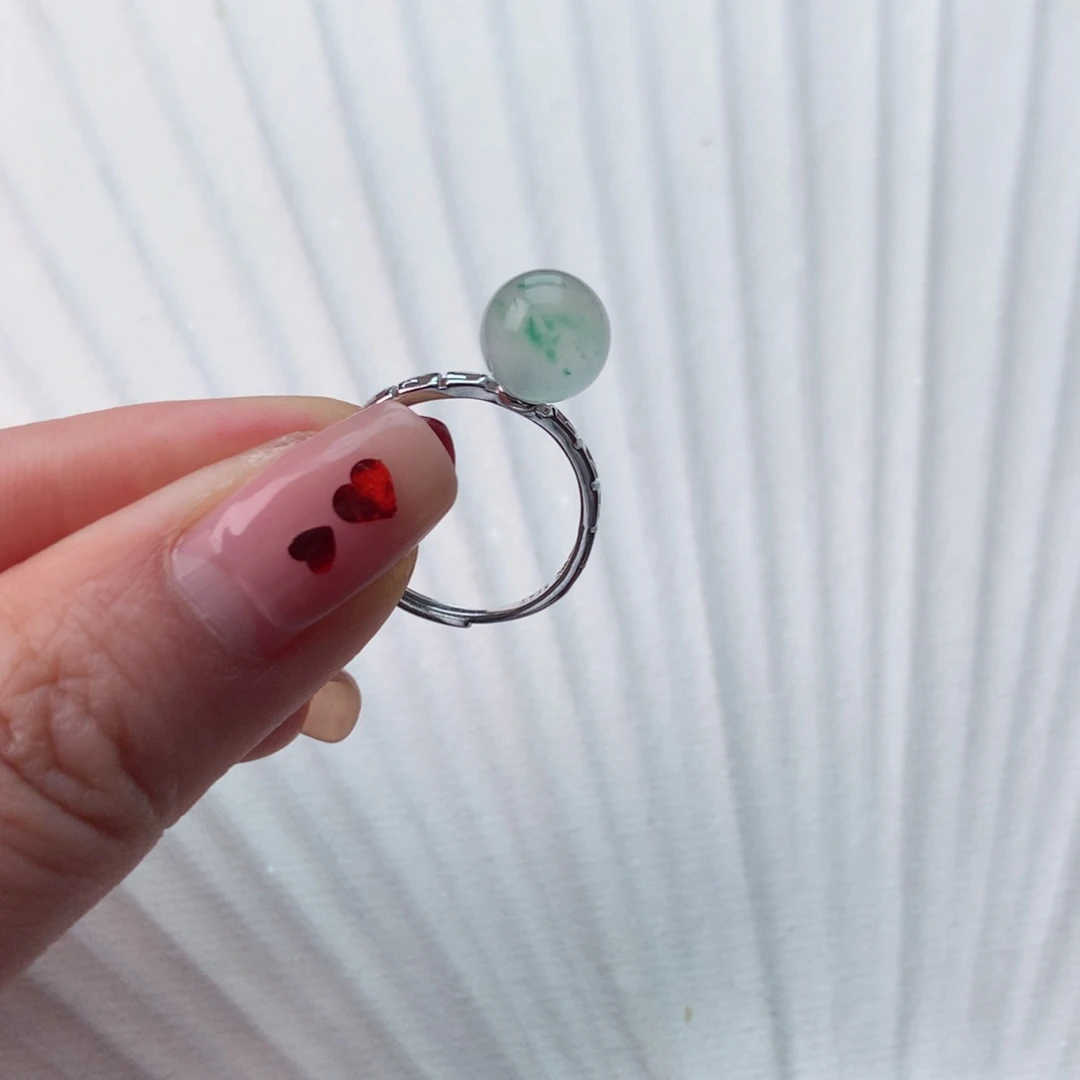 石英质玉冰飘花精品戒指银S925镀金镶嵌燕*