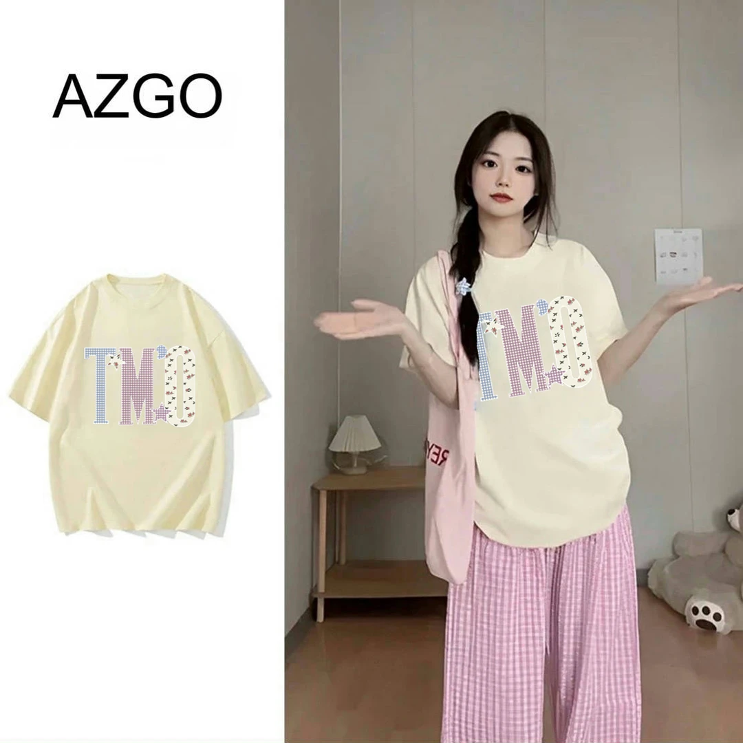 AZGO潮牌夏季宽松印花圆领ins百搭网红情侣设计感T恤（TMO）