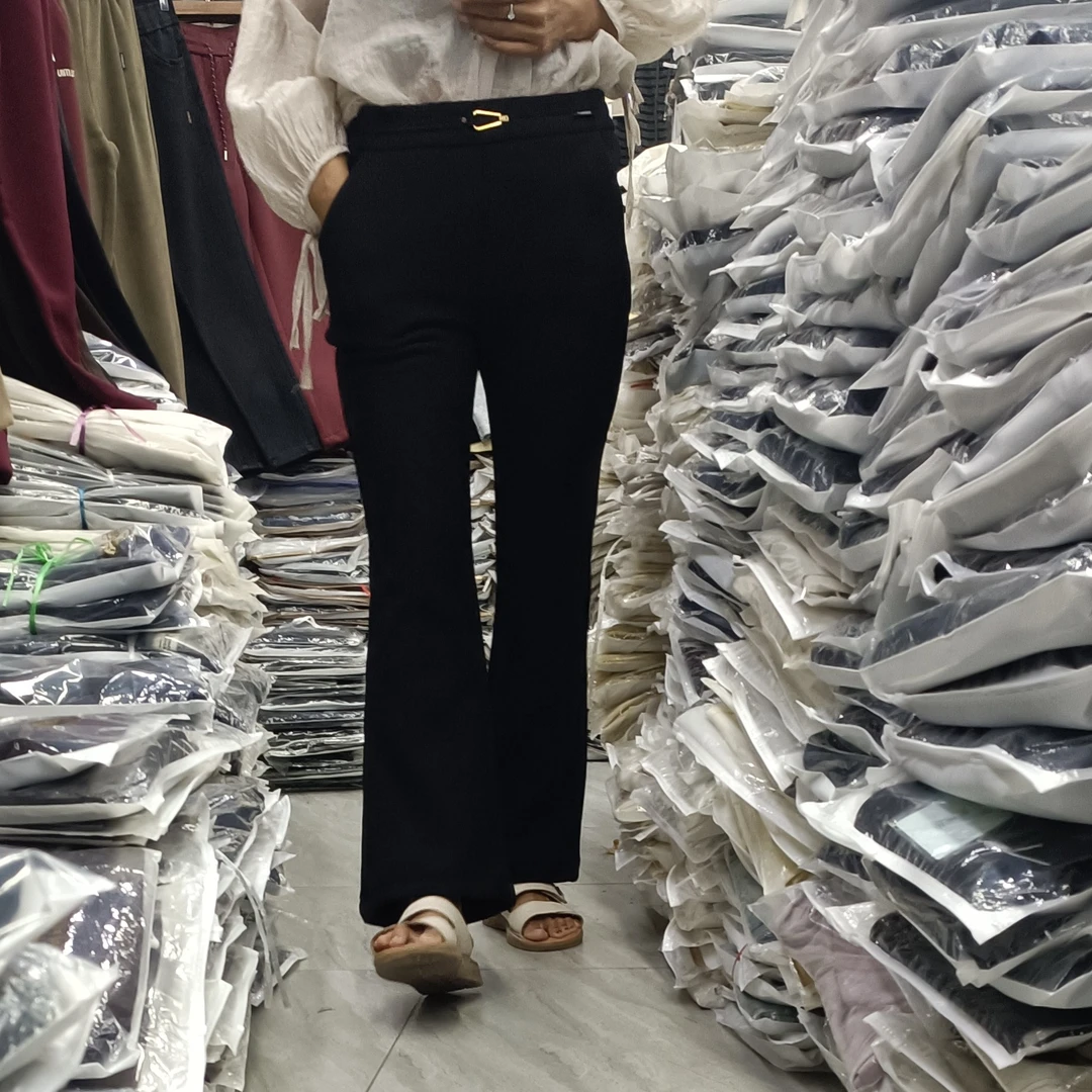 女裤1821女士百搭弹力显瘦黑色微喇叭高腰裤子