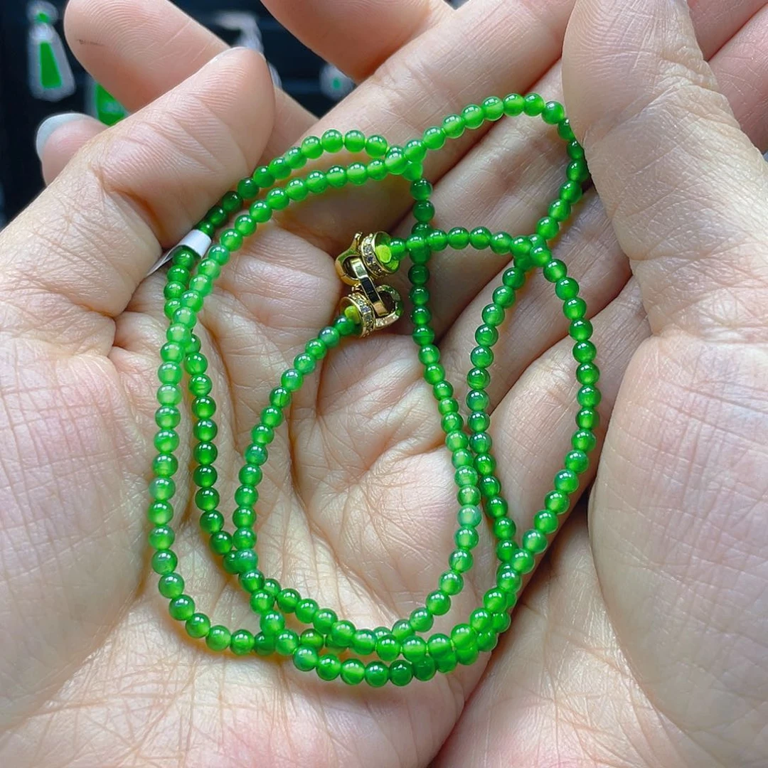 翡翠颈饰未镶嵌天然A货翡翠卡3冰阳绿