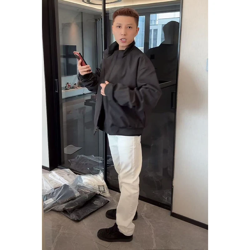 【三太专属】三防弹力白色牛仔裤男款春秋美式cleanfit显瘦直筒裤子