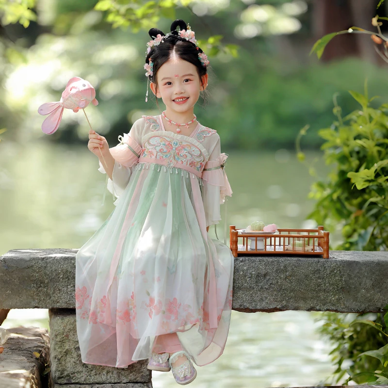 萌乎【蝶归】女童汉服超仙夏季短袖原创女宝宝连衣裙襦裙-242259