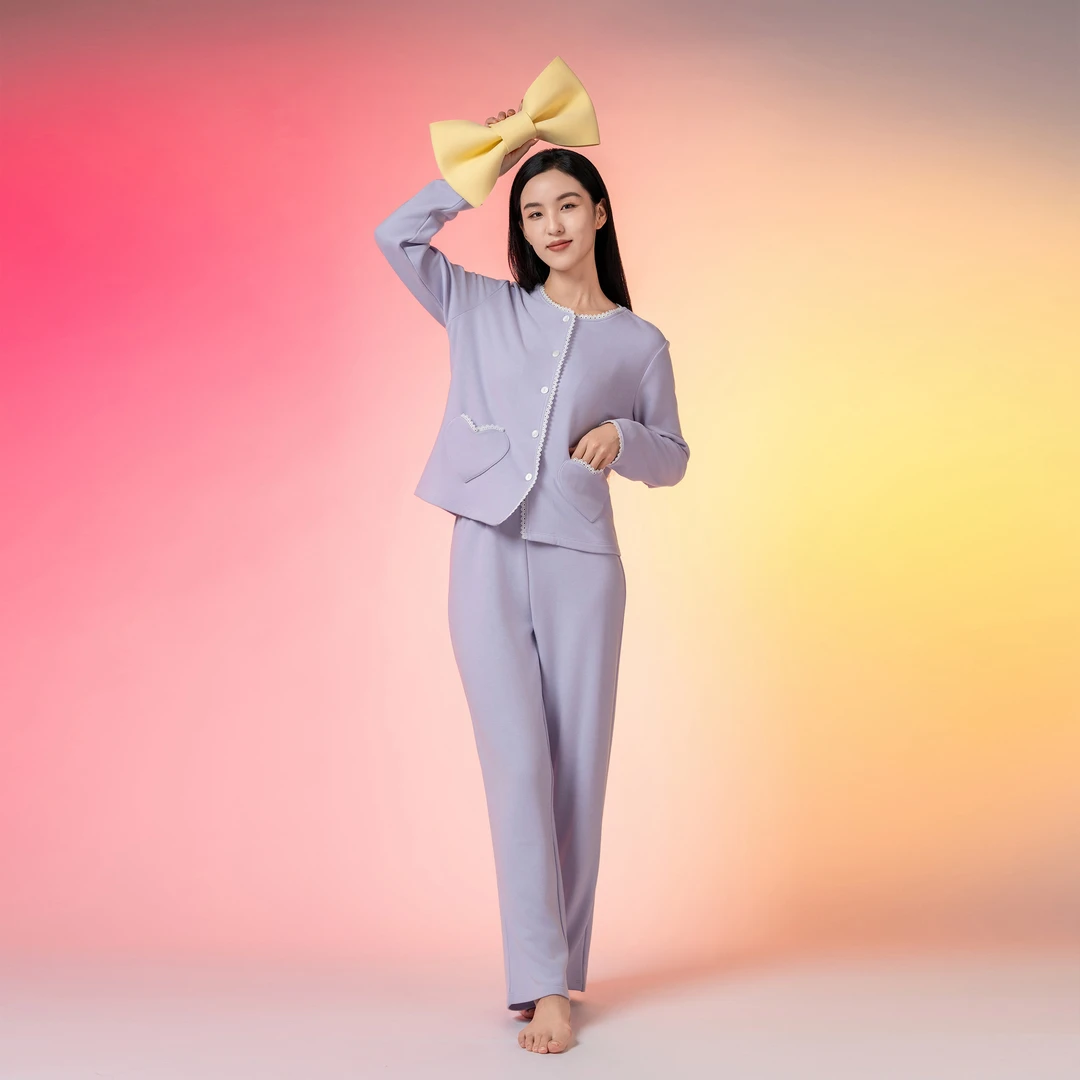 【三合竹衣】女士圆领爱心秋冬保暖居家服套装长袖