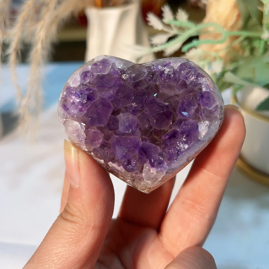 巴西天然紫水晶爱心摆件