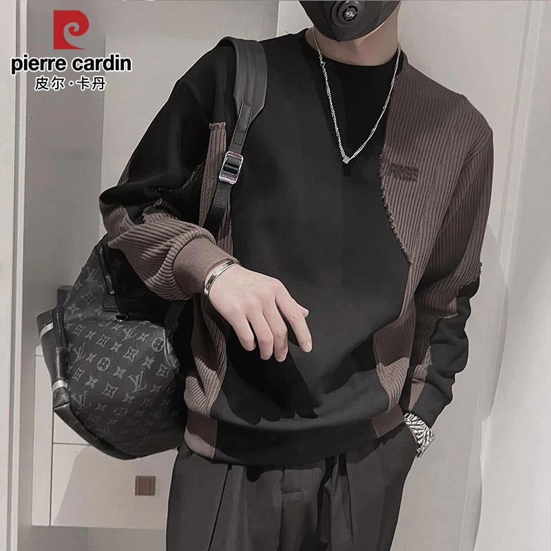 皮尔卡丹休闲圆领卫衣男士春秋季潮流新款韩版设计感宽松百搭上衣