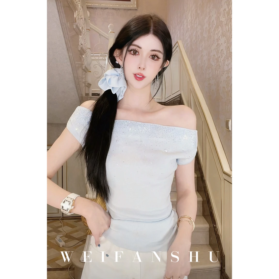 WEIFANSHU/魏凡舒【热浪甜心】春夏新款设计感一字肩洋气T恤上衣