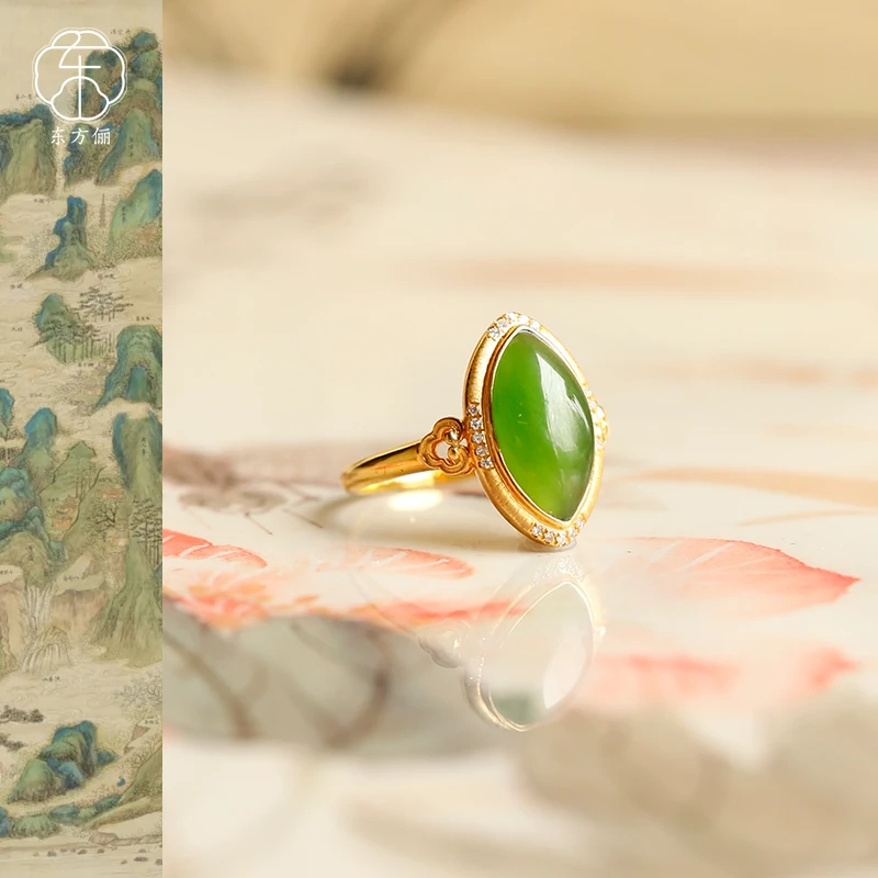 东方俪DOFUNLY【疏春莹】和田玉蛋面18K金戒指设计款BYJZ川骛