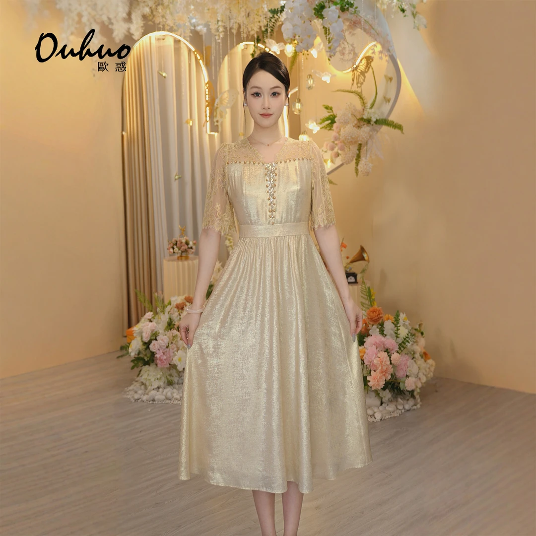 【米米定制】2025年夏季新款V领显瘦长款宴会婚纱连衣裙OHDRI04061