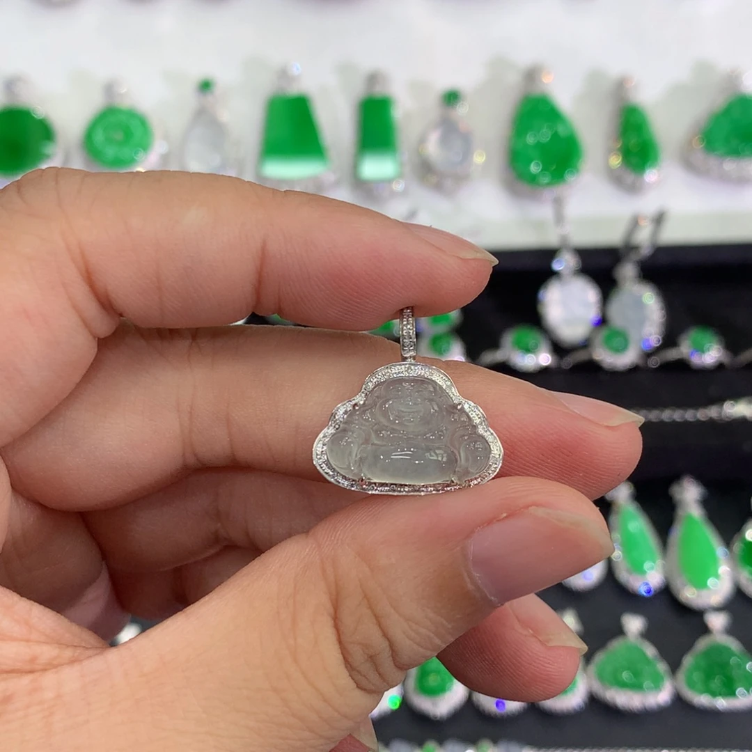 翡翠18K金镶嵌吊坠(不含链)