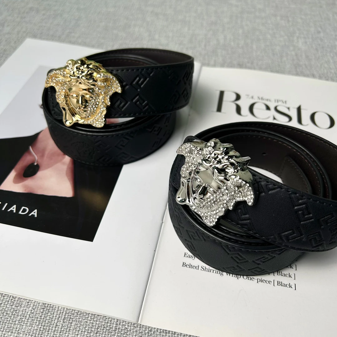 centrekoala男士百搭黑色经典镶钻休闲潮流复古时尚牛皮腰带