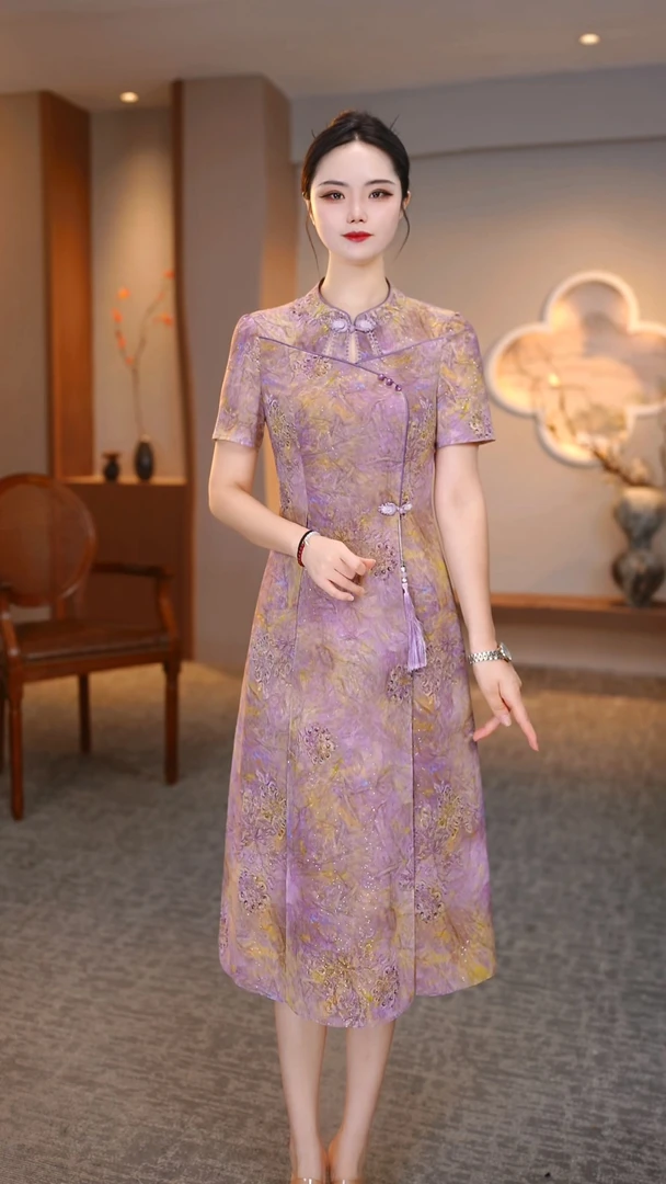 新中式中年国风改良旗袍妈妈遮肚子连衣裙XKL-2550629