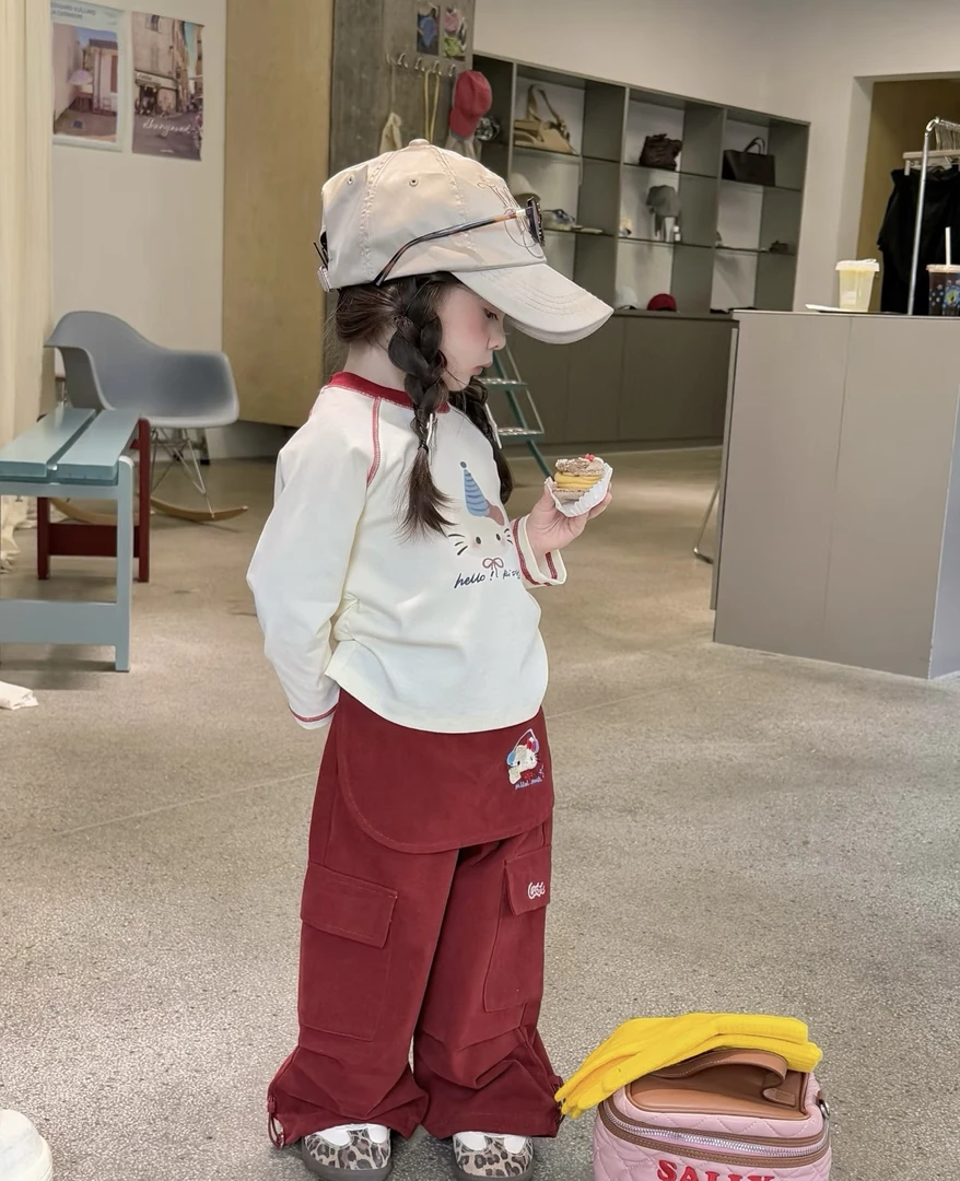 西木红色kitty猫工装裤套装