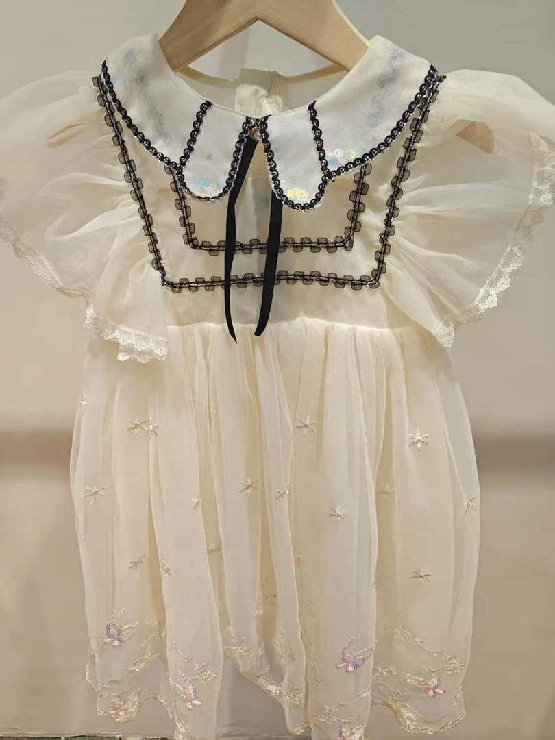 夏季新款中大童潮童考2309女童洋气时髦高定时尚百搭经典连衣裙