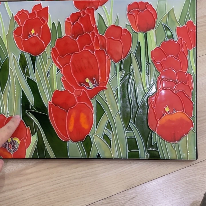 陶瓷红色郁金香瓷版画