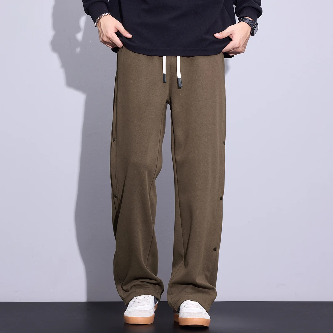 Kuvine秋冬季休闲长裤2025新款阔腿直筒美式复古假排扣运动卫裤男