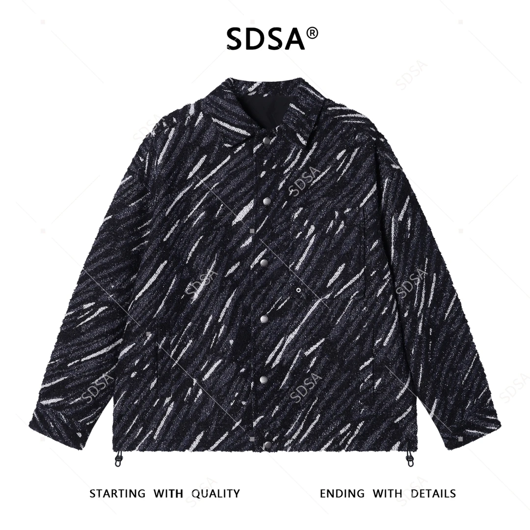 SDSA秋冬新款痞帅男装美式撞色纽扣翻领夹克外套下摆松紧百搭上衣