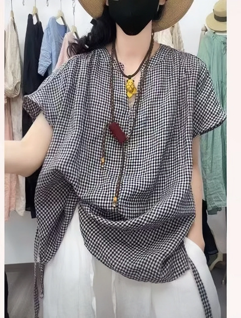 【四季青菲霏】2025夏季新款宽松休闲洋气时尚格子衬衣女89836