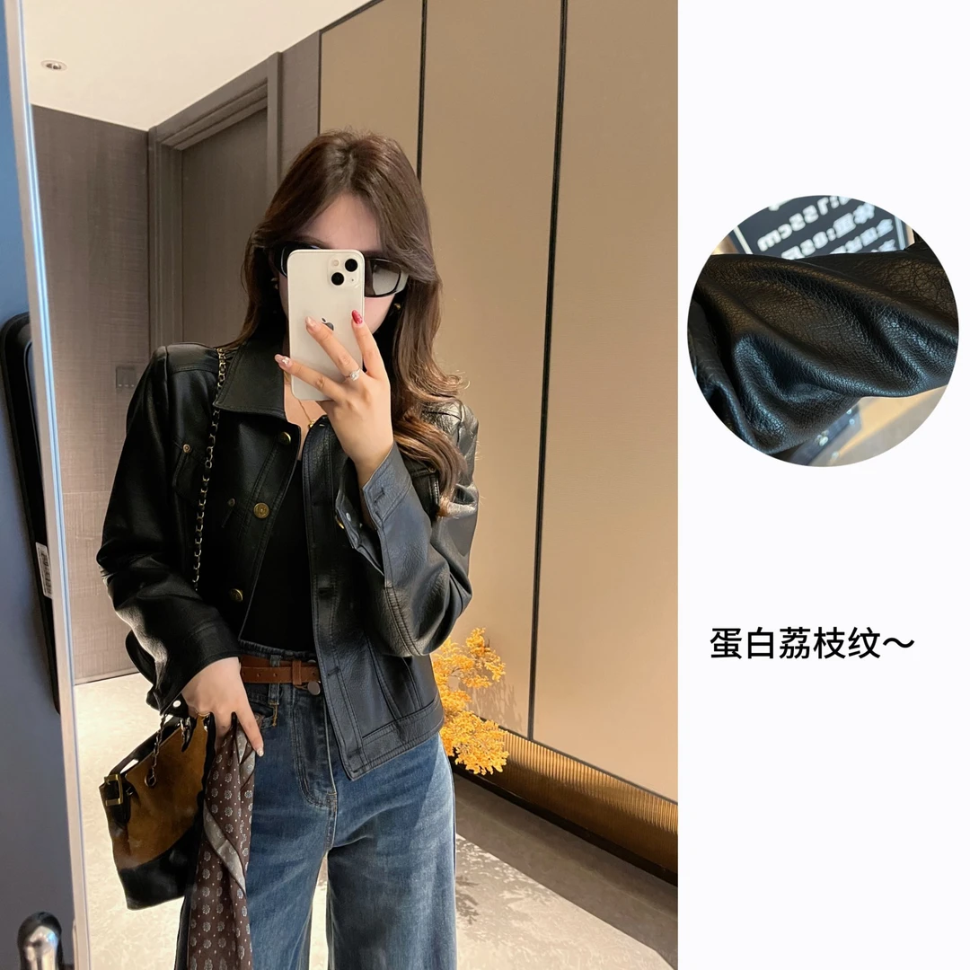 L & L 云云【黑皮革手册】铆钉秋季常规翻领皮衣秋季机车服千金风