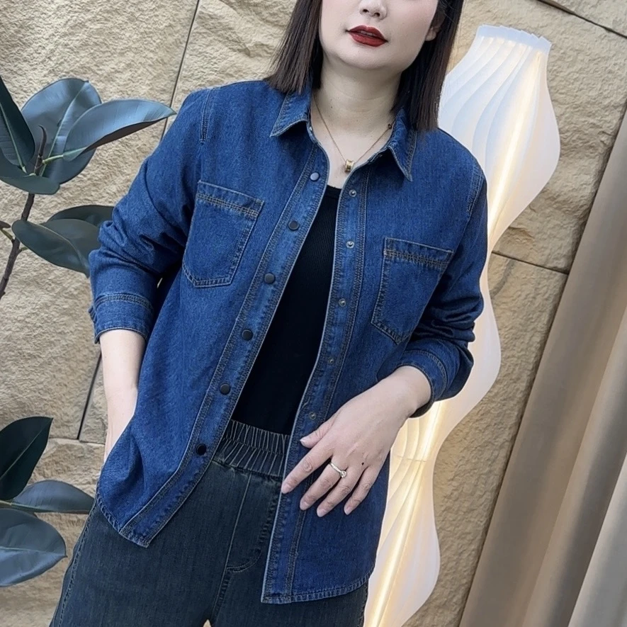 【春季】新款时尚显瘦宽松休闲暗扣水洗牛仔棉韩版长袖衬衫263