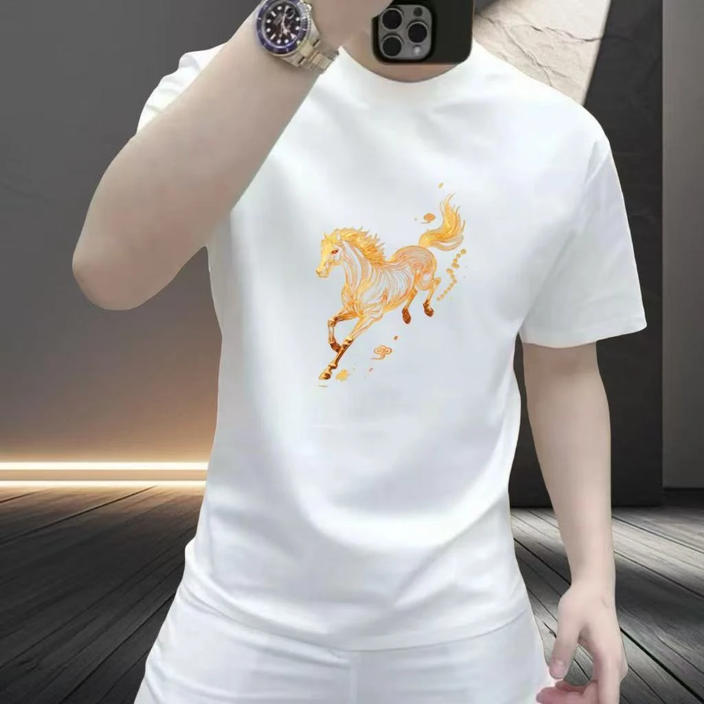 秋冬新款时尚百搭舒适男士短袖T恤韩版潮流爆款圆领修身印花上衣