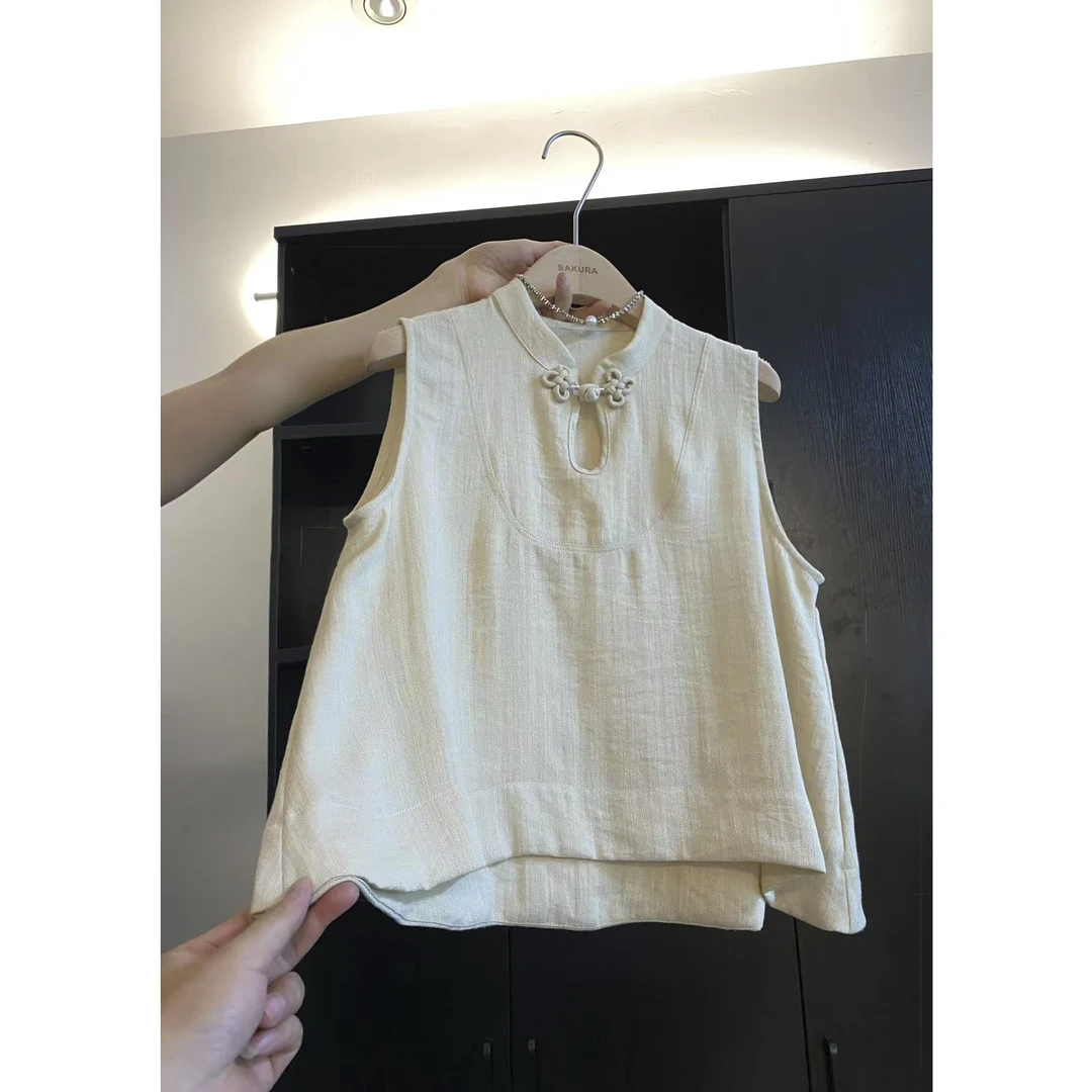 璎婲sᴀᴋᴜʀᴀ【纱之诗笺】岚夏款新中式简约温柔气质盘扣无袖背心衬衫