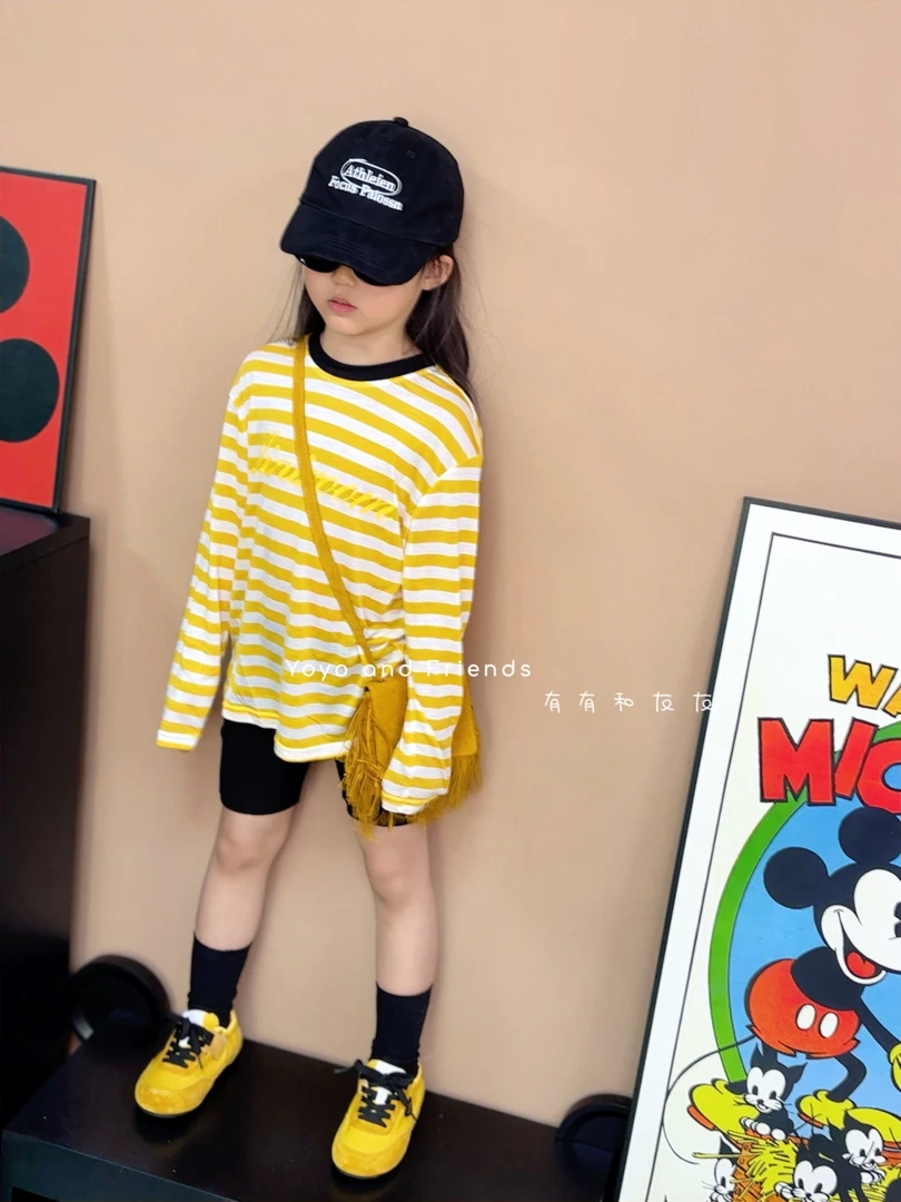 有有家·儿童高品质春夏款韩系百搭设计感条纹洋气防晒圆领上衣402