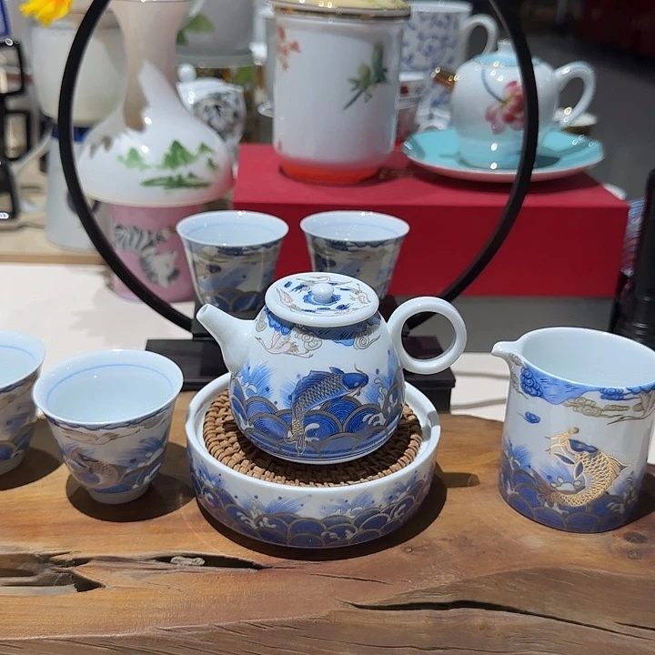瓷7件套鱼跃龙门茶具配礼盒