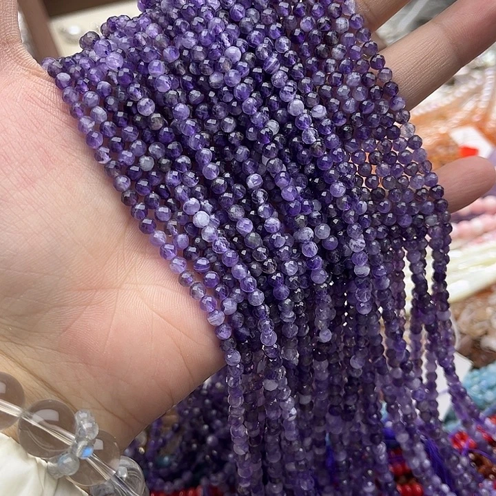 玛瑙/玉髓未镶嵌珠宝半成品一条4mm左右紫晶刻面