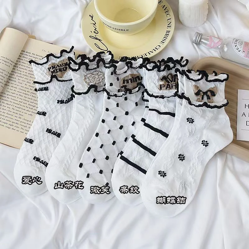 夏季爆款双罗口花边网眼袜透气吸汗百搭日系韩版ins潮流白色袜子.