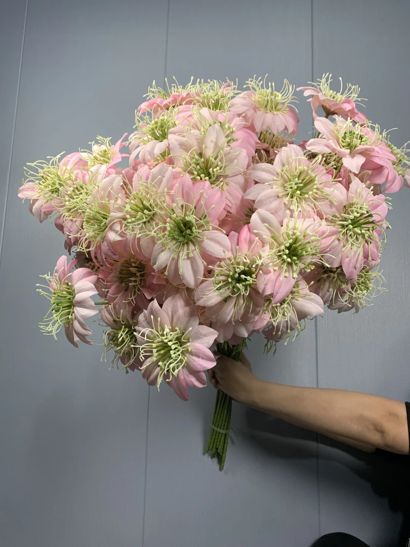 (全场包邮) 仿真花 粉色4头欧式铁线莲25支